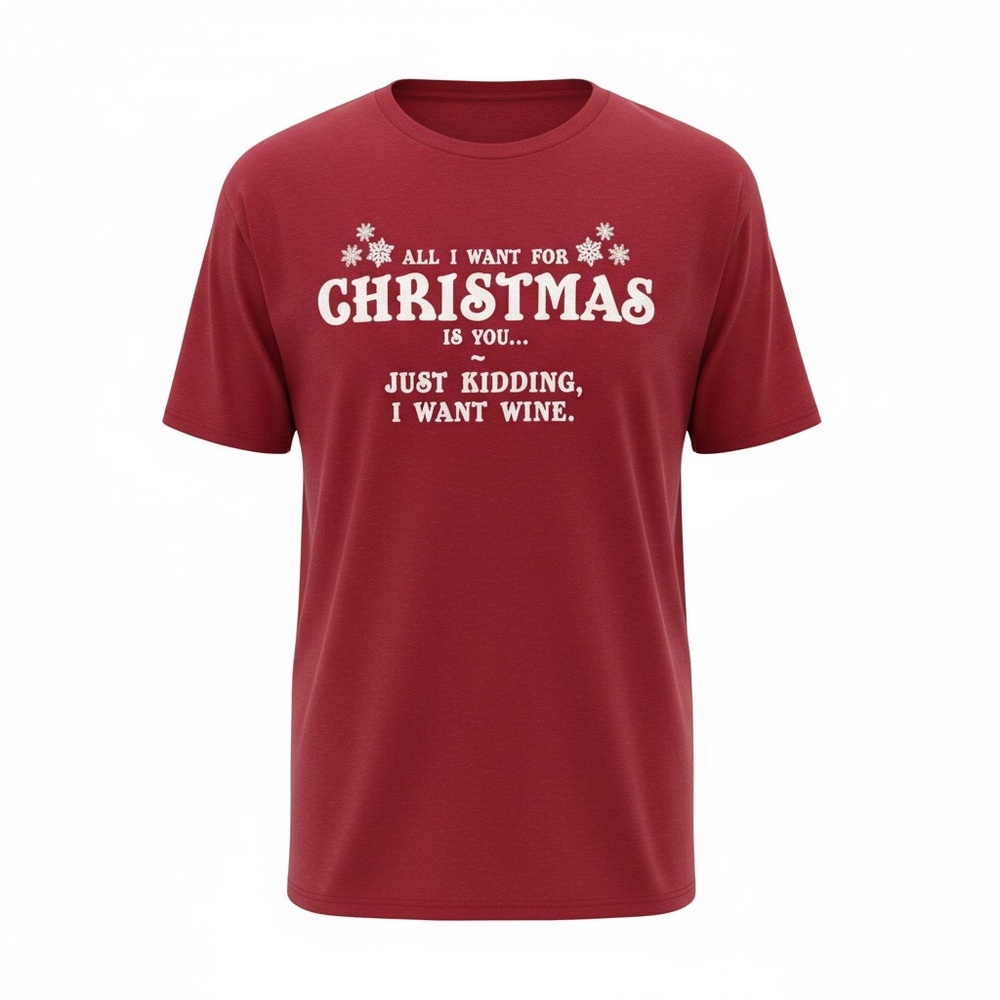Crazy Dog T-Shirts All I Want For Christmas Is Wine Graphic Tee Red XL Cotton
